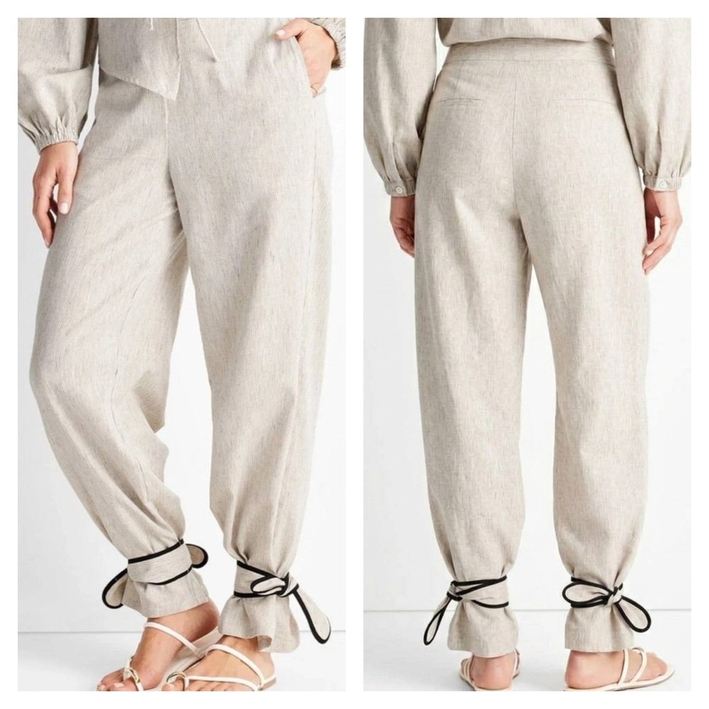 NWT Future Collective Jenny K. Lopez Pants Womens 2X Cream Striped Ankle Tie